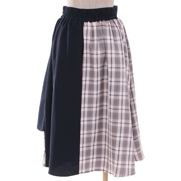 🌟【現貨】axes femme 不對稱雙色格紋長裙 深藍 正品 日牌 日貨 日本品牌 代購-細節圖4