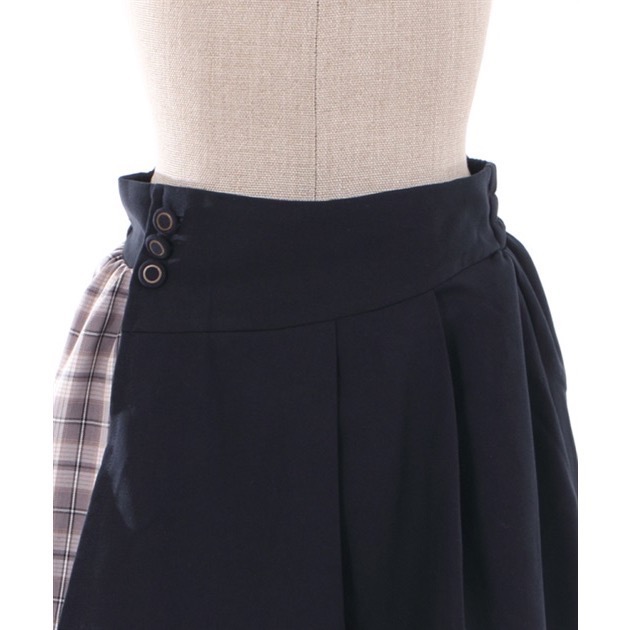 🌟【現貨】axes femme 不對稱雙色格紋長裙 深藍 正品 日牌 日貨 日本品牌 代購-細節圖7
