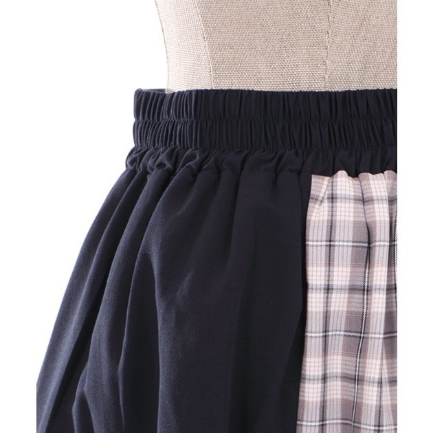 🌟【現貨】axes femme 不對稱雙色格紋長裙 深藍 正品 日牌 日貨 日本品牌 代購-細節圖9