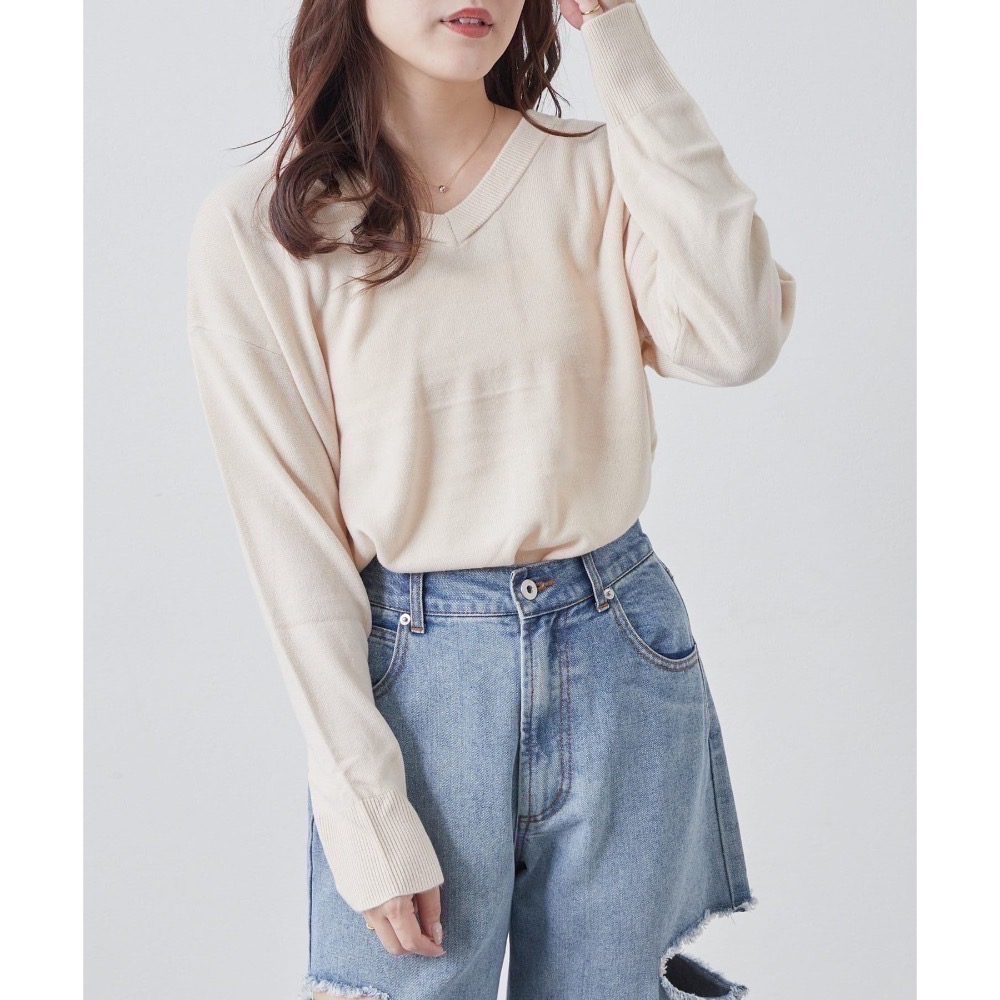 🌟 【現貨】 OLIVE des OLIVE V領仿羊毛套頭針織上衣 正品 多色 日牌 日貨 代購 上衣 針織 長袖-細節圖2