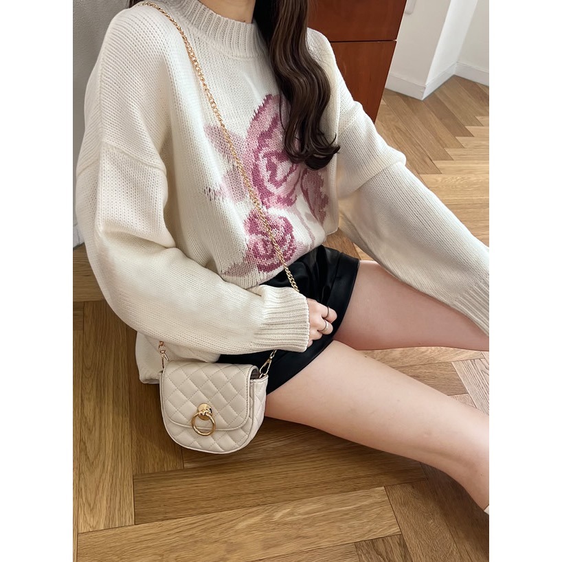 🌟【現貨】 GRL 花朵圖案提花針織毛衣 米杏色 全新正品 日牌 日貨 日本品牌 代購 針織 毛衣-細節圖2