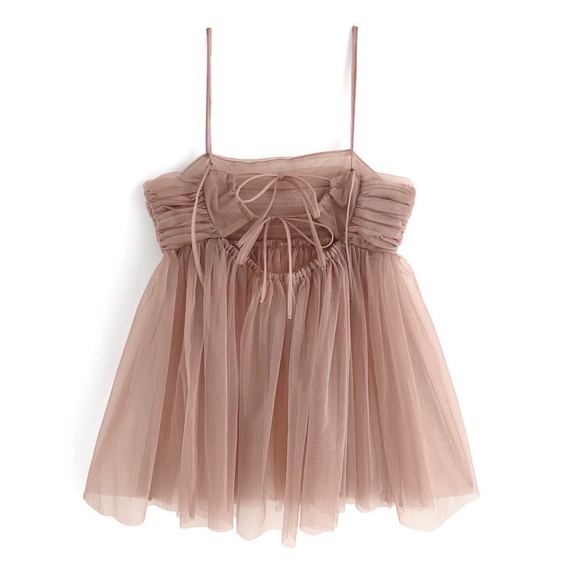 🌟【現貨】 GRL 珠光薄紗百褶傘狀細肩帶背心 多色 全新 正品 日牌 日貨 日本品牌 代購 上衣 薄紗-細節圖11