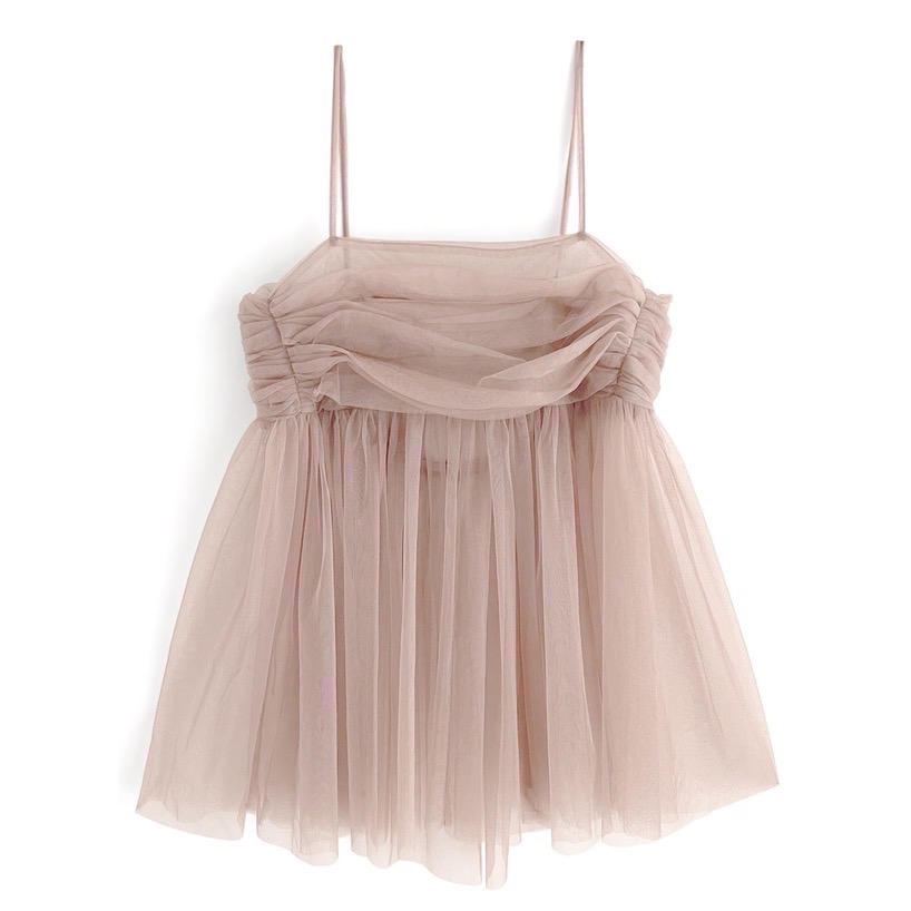 🌟【現貨】 GRL 珠光薄紗百褶傘狀細肩帶背心 多色 全新 正品 日牌 日貨 日本品牌 代購 上衣 薄紗-規格圖11