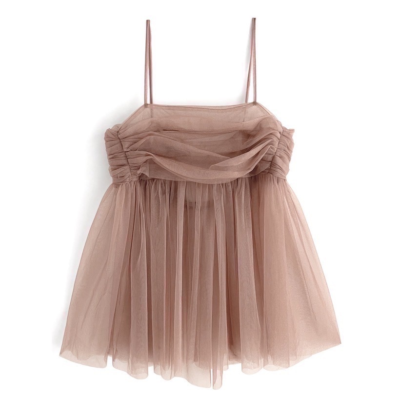 🌟【現貨】 GRL 珠光薄紗百褶傘狀細肩帶背心 多色 全新 正品 日牌 日貨 日本品牌 代購 上衣 薄紗-規格圖11