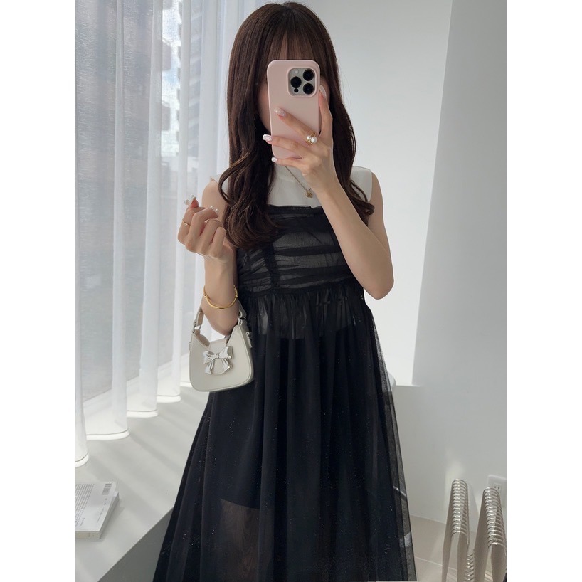 🌟 【現貨】GRL 抓皺網紗細肩帶洋裝 多色 全新 正品 日牌 日貨 代購 吊帶裙 背心裙 洋裝 網紗 紗裙-細節圖2