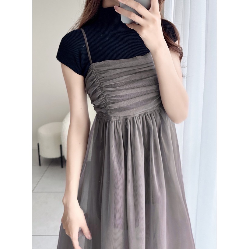 🌟 【現貨】GRL 抓皺網紗細肩帶洋裝 多色 全新 正品 日牌 日貨 代購 吊帶裙 背心裙 洋裝 網紗 紗裙-細節圖3