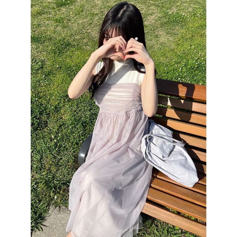 🌟 【現貨】GRL 抓皺網紗細肩帶洋裝 多色 全新 正品 日牌 日貨 代購 吊帶裙 背心裙 洋裝 網紗 紗裙-細節圖4