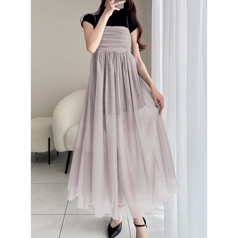 🌟 【現貨】GRL 抓皺網紗細肩帶洋裝 多色 全新 正品 日牌 日貨 代購 吊帶裙 背心裙 洋裝 網紗 紗裙-細節圖5