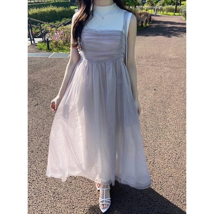 🌟 【現貨】GRL 抓皺網紗細肩帶洋裝 多色 全新 正品 日牌 日貨 代購 吊帶裙 背心裙 洋裝 網紗 紗裙-細節圖6