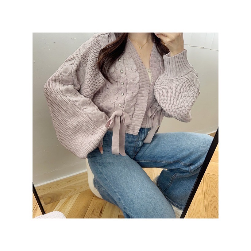 🌟【現貨】GRL 麻花編織寶石蝴蝶結針織外套 F 全新正品 日牌 日貨 日本品牌 代購 外套 針織 毛衣 開襟-細節圖2