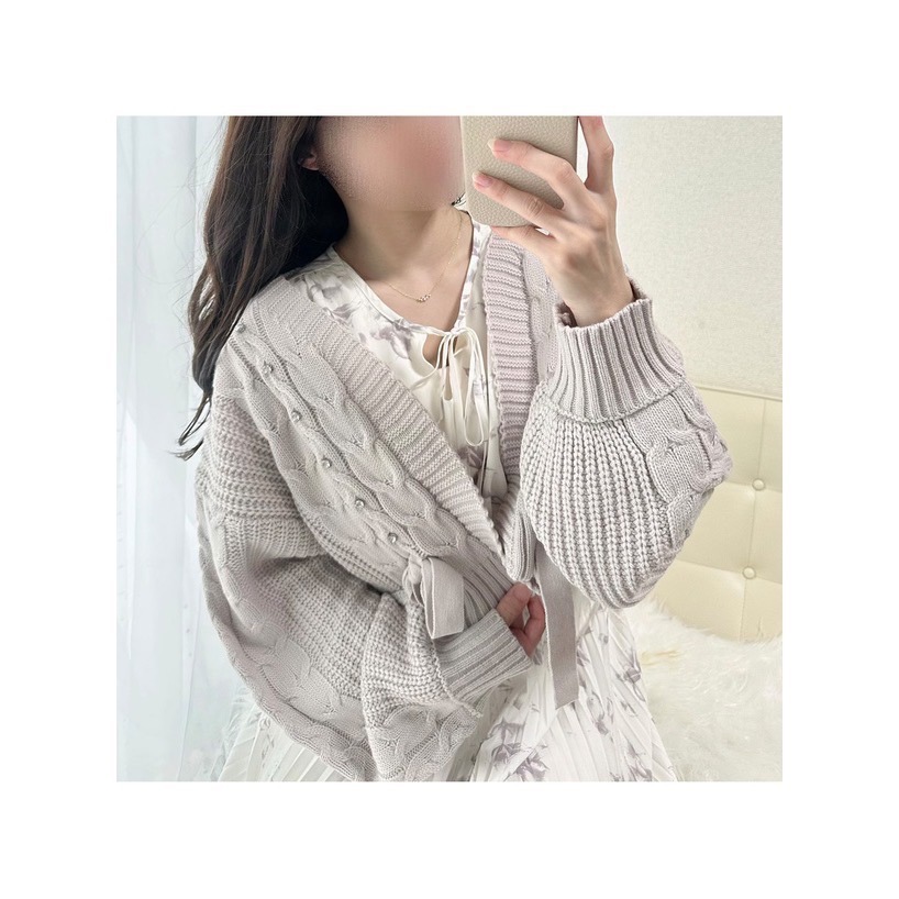 🌟【現貨】GRL 麻花編織寶石蝴蝶結針織外套 F 全新正品 日牌 日貨 日本品牌 代購 外套 針織 毛衣 開襟-細節圖6