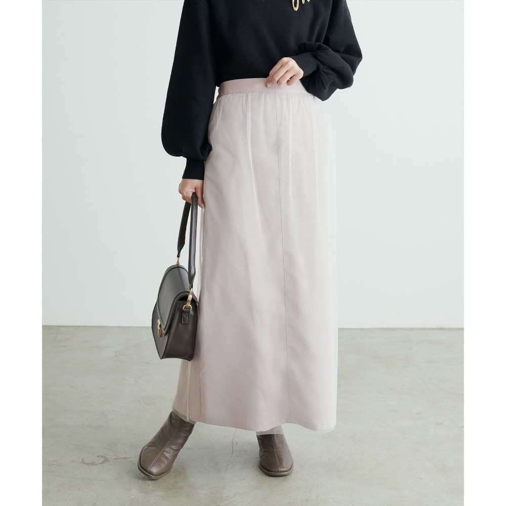 🌟【現貨】EVERY.VERY NICE CLAUP 斜紋布薄紗長裙 淺米色 全新正品 日牌 日貨 代購 直筒-細節圖3