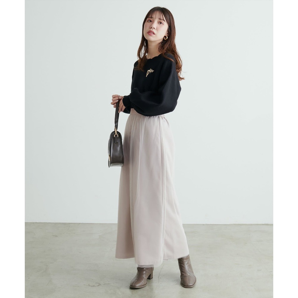 🌟【現貨】EVERY.VERY NICE CLAUP 斜紋布薄紗長裙 淺米色 全新正品 日牌 日貨 代購 直筒-細節圖5