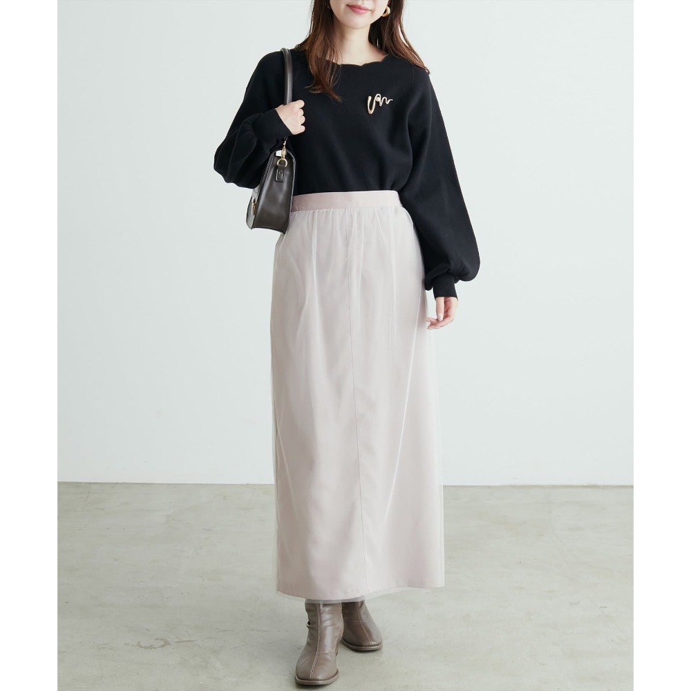 🌟【現貨】EVERY.VERY NICE CLAUP 斜紋布薄紗長裙 淺米色 全新正品 日牌 日貨 代購 直筒-規格圖6