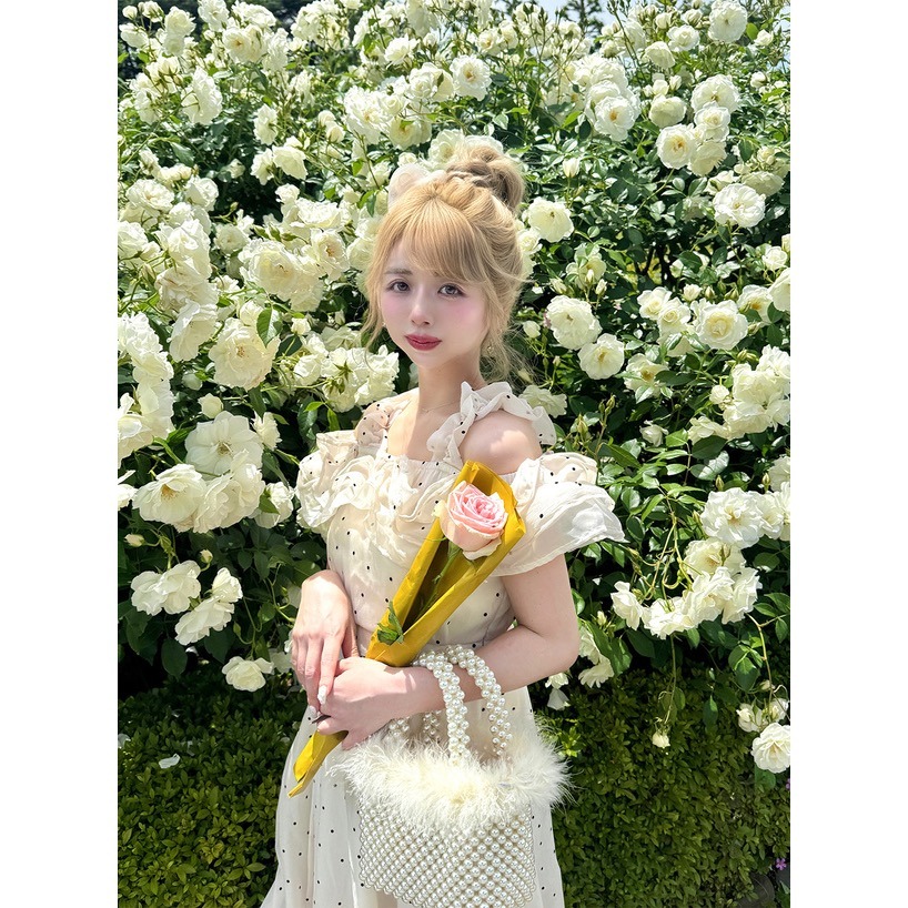 🌟【現貨】GRL 點點荷葉邊露肩傘狀長洋裝 全新 正品 日牌 日貨 日本品牌 代購 洋裝 連身裙 點點 露肩-細節圖5