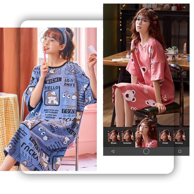 2023夏日新品🔆卡通套裝 連身裙 短袖套裝 冰絲涼感 牛奶絲 休閒服裝 睡衣 居家服 熱銷款式 台灣現貨-細節圖7