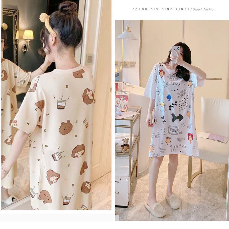 2023夏日新品🔆卡通套裝 連身裙 短袖套裝 冰絲涼感 牛奶絲 休閒服裝 睡衣 居家服 熱銷款式 台灣現貨-細節圖8