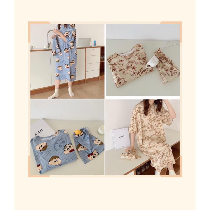 2023夏日新品🔆卡通套裝 連身裙 短袖套裝 冰絲涼感 牛奶絲 休閒服裝 睡衣 居家服 熱銷款式 台灣現貨-細節圖9