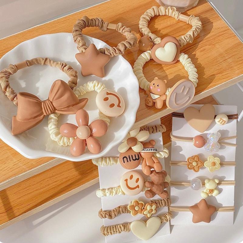 六月生活✨奶咖髮圈套組🐻 兒童髮圈 可愛卡通髮圈套組 綁頭髮 髮圈髮繩 可愛 卡通 兒童 熊熊🐻髮圈 造型設計-細節圖6