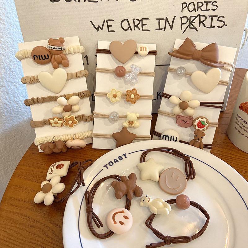 六月生活✨奶咖髮圈套組🐻 兒童髮圈 可愛卡通髮圈套組 綁頭髮 髮圈髮繩 可愛 卡通 兒童 熊熊🐻髮圈 造型設計-細節圖7