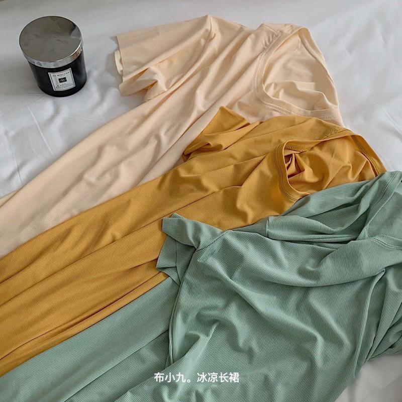 六月生活✨冰絲涼涼連身裙👗 涼涼裙夏季女冰絲T恤連衣裙寬松舒適純色居家 冰涼長裙睡衣-細節圖7