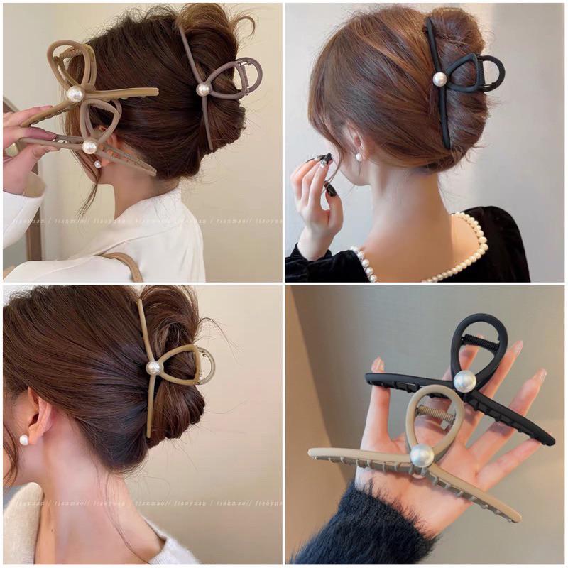 亞克力抓夾超大號發夾韓國 ins高級感飾後腦勺盤發鯊魚夾子.、磨砂金屬珍珠抓夾、黑色字母抓夾、N字抓夾-細節圖4