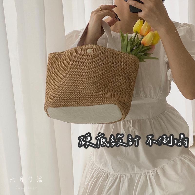 六月生活🔸🔹台灣現貨🇹🇼 編織草包 夏天編織包 海邊沙灘編織包 手拿包度假包 網美ins風草包-細節圖2