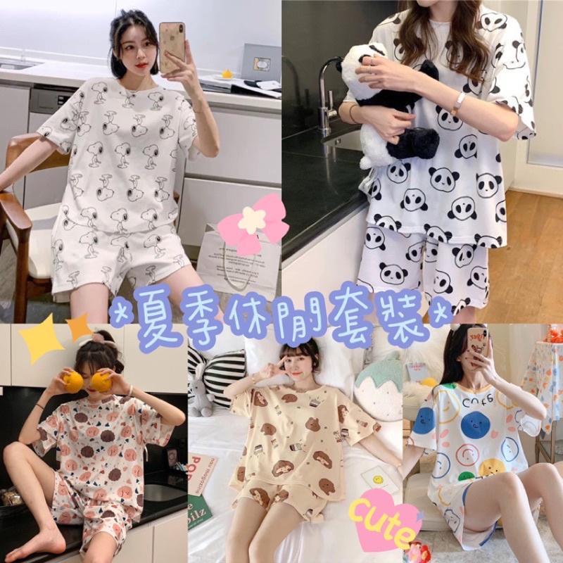 ✨六月生活✨夏季新款休閒套裝 卡通睡衣 居家服 夏天短袖睡衣 套裝可愛套裝 休閒服 舒適寬鬆套裝 睡衣居家服-細節圖2