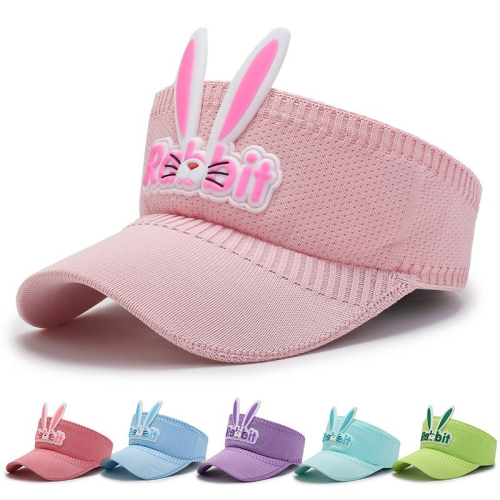 女童太陽空頂帽、兔子遮陽帽、兒童防曬帽、寶寶鴨舌可愛帽子