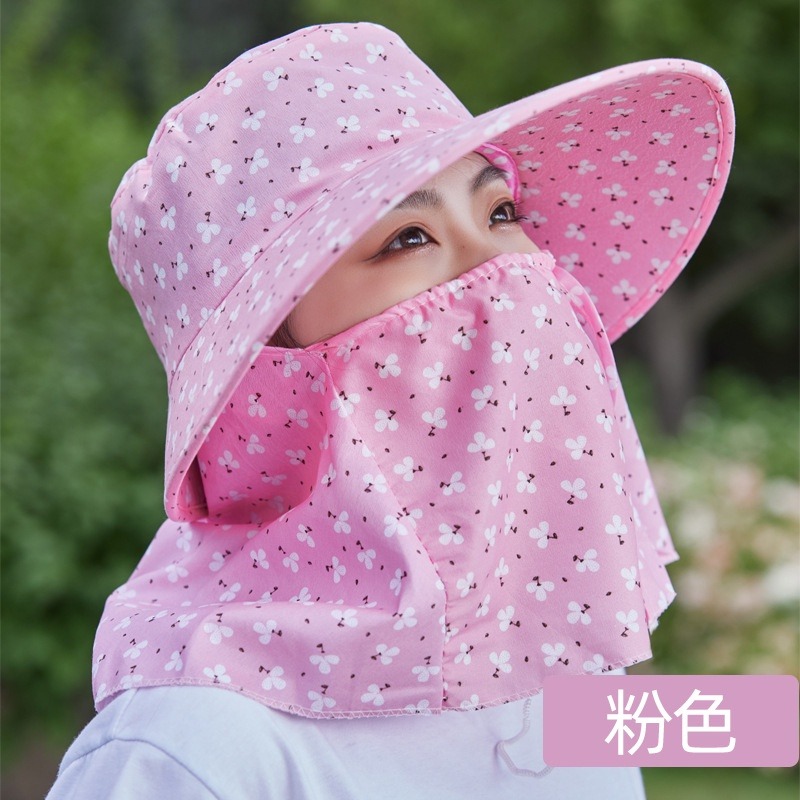 台灣現貨 女戶外防曬太陽帽、遮陽採茶帽、披肩農活大簷面罩帽子-細節圖3