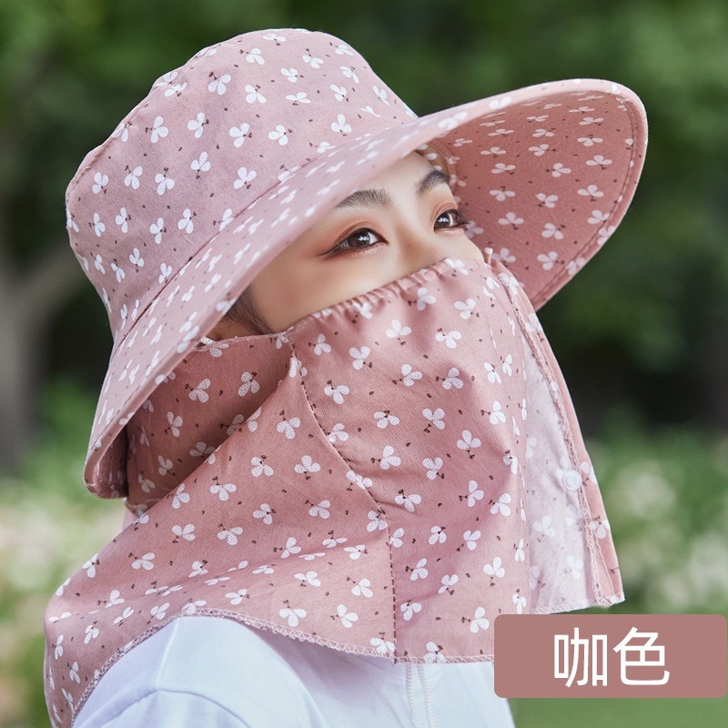 台灣現貨 女戶外防曬太陽帽、遮陽採茶帽、披肩農活大簷面罩帽子-細節圖5