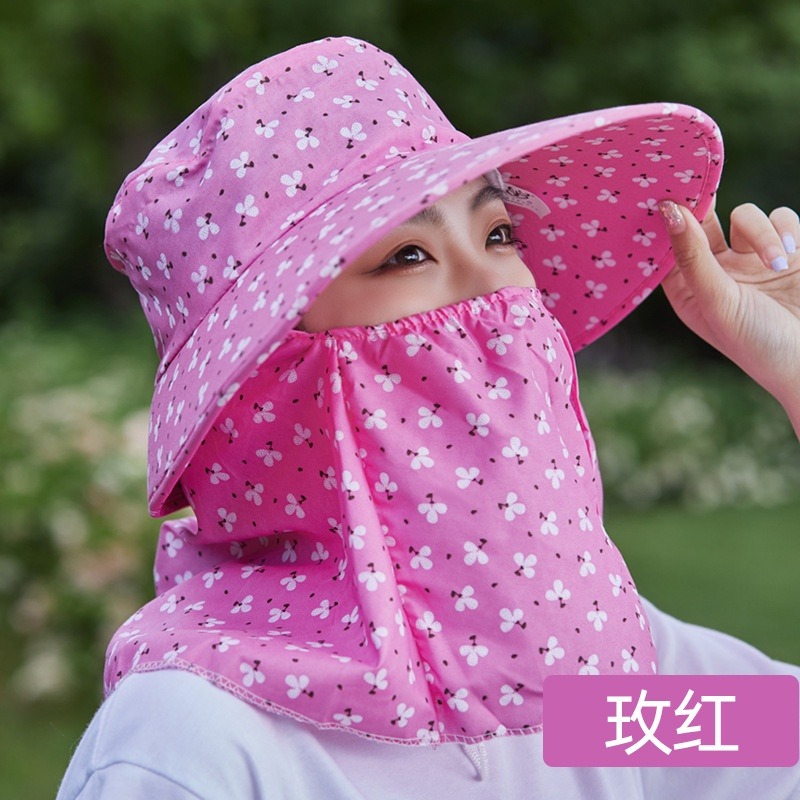 台灣現貨 女戶外防曬太陽帽、遮陽採茶帽、披肩農活大簷面罩帽子-細節圖6
