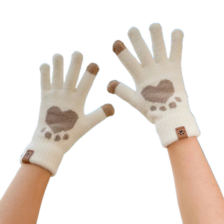 貓爪（成人）可愛手套、加絨加厚防風手套、毛絨針織觸屏冬季保暖手套-細節圖4