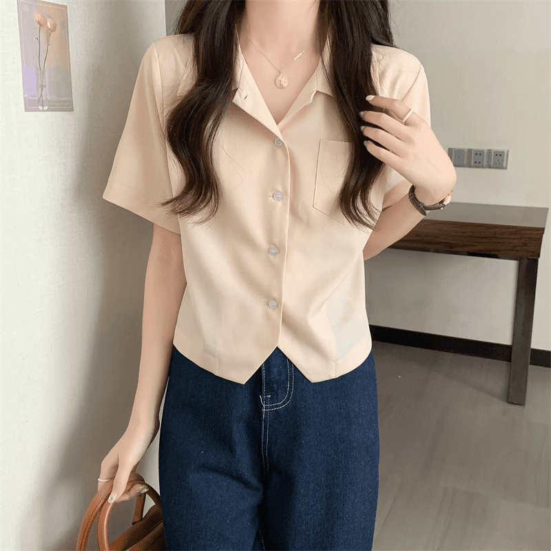 mocha雜貨❤實拍夏季韓版設計感小眾温柔氣質寬鬆短袖襯衫230703-細節圖2