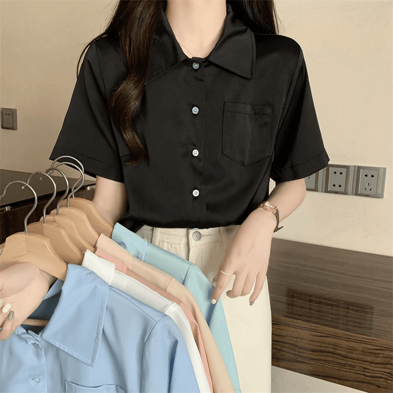 mocha雜貨❤實拍夏季韓版設計感小眾温柔氣質寬鬆短袖襯衫230703-細節圖5