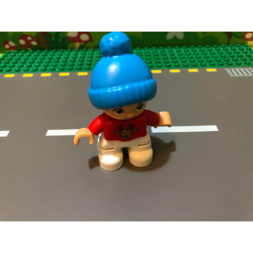 【點點小豆】lego 樂高積木 DUPLO 得寶 小女生 寶藍 毛帽 紅色 麋鹿 上衣 人偶 一個 如圖！