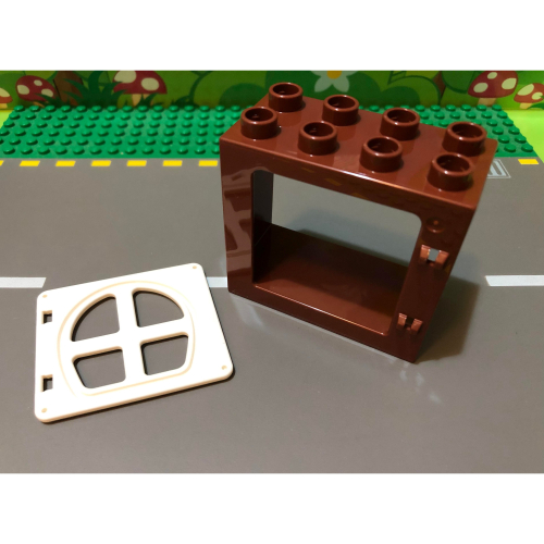 【點點小豆】LEGO 樂高積木 DUPLO 得寶 2x4 深咖啡 窗框 白色窗格 窗戶 一組 如圖！