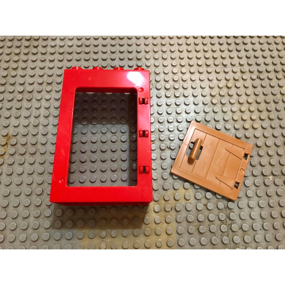 【點點小豆】LEGO 樂高積木 DUPLO 得寶 紅色門框 淺咖啡色 門板 大門 一組 如圖！-細節圖2