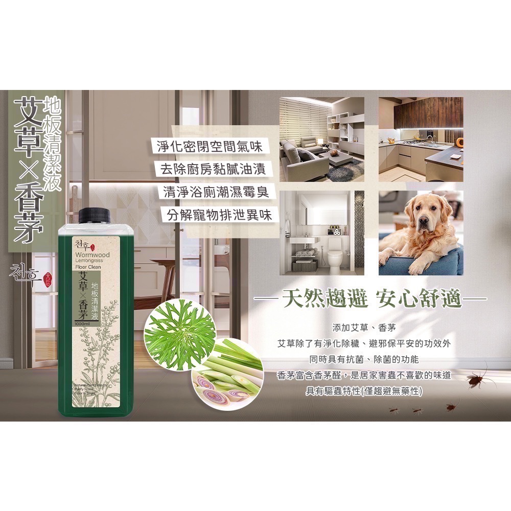 現貨 天后清潔劑 1L地板清潔液 艾草x香茅 地板亮光劑 淨化除穢 驅蟲特性 光亮地板-細節圖2