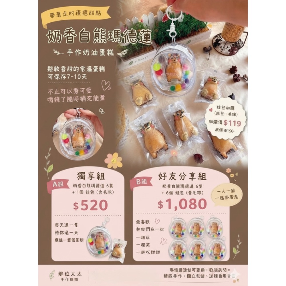 熊愛跟你出門｜可食用娃包｜造型瑪德蓮｜常溫蛋糕-細節圖2