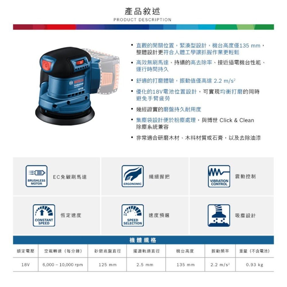 台灣羅伯特 博世 GEX 185-LI 買18V工具送電池 偏心砂磨機 GEX 185LI 附發票 全台博世保固維修-細節圖3