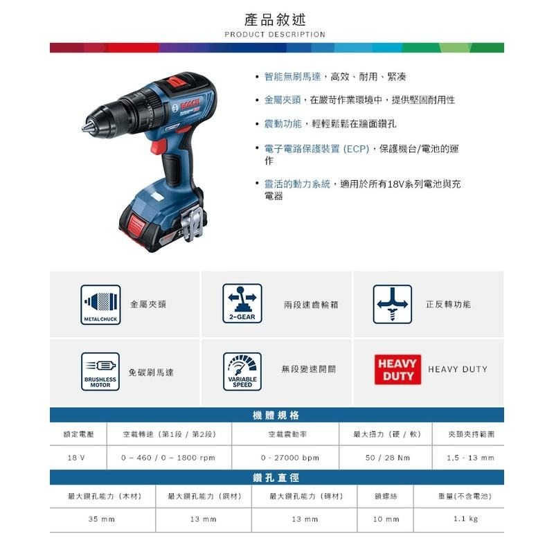 博世 電動工具 GSB 18V-50 四分 無刷 震動 電鑽 GSB18V-50 震動電鑽 附發票 全台博世保固維修-細節圖4