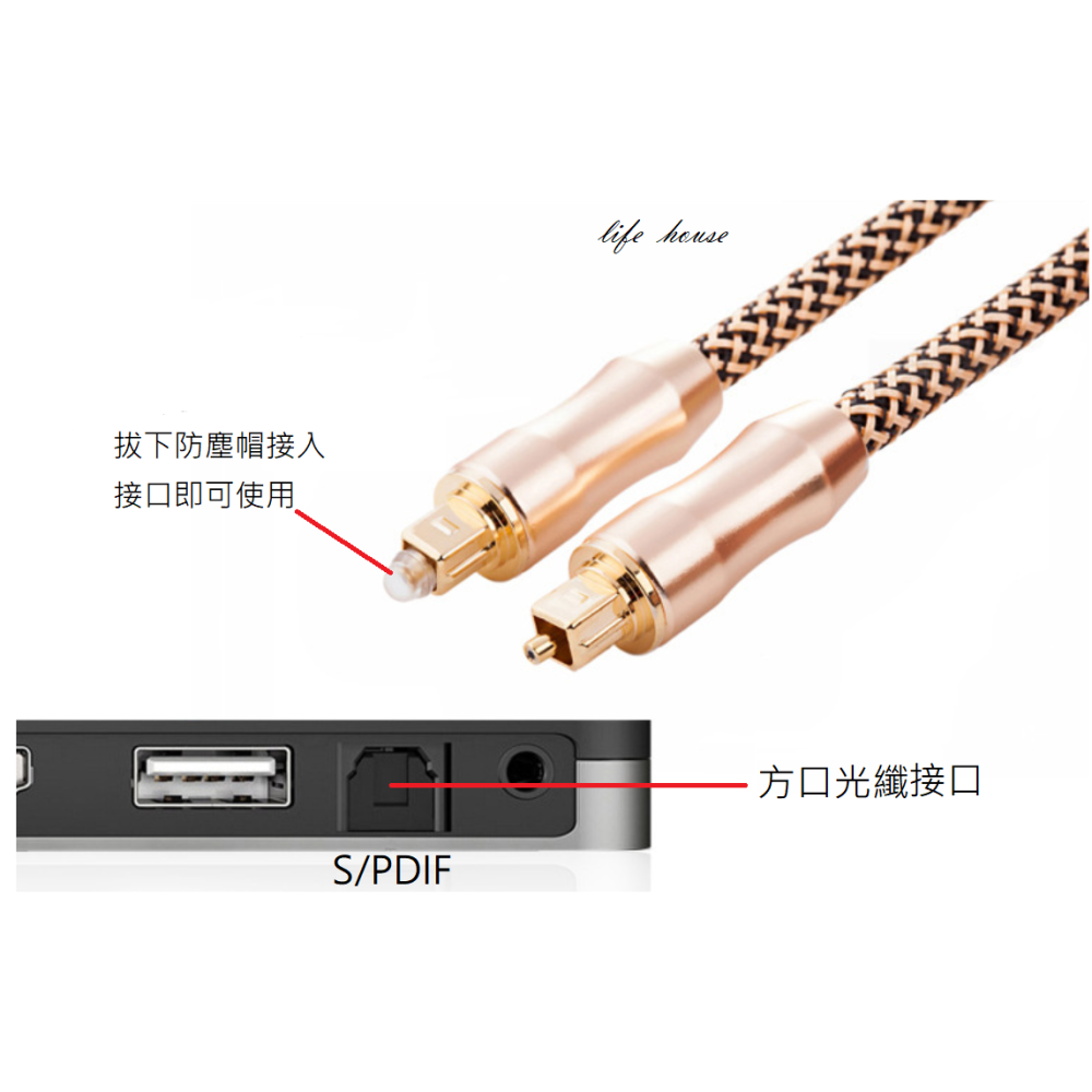 Toslink-S/PDIF 1.5m光纖音源線 數位光纖音源線 鍍金頭 線徑6mm HIFI高音質 方對方 /1條-細節圖4
