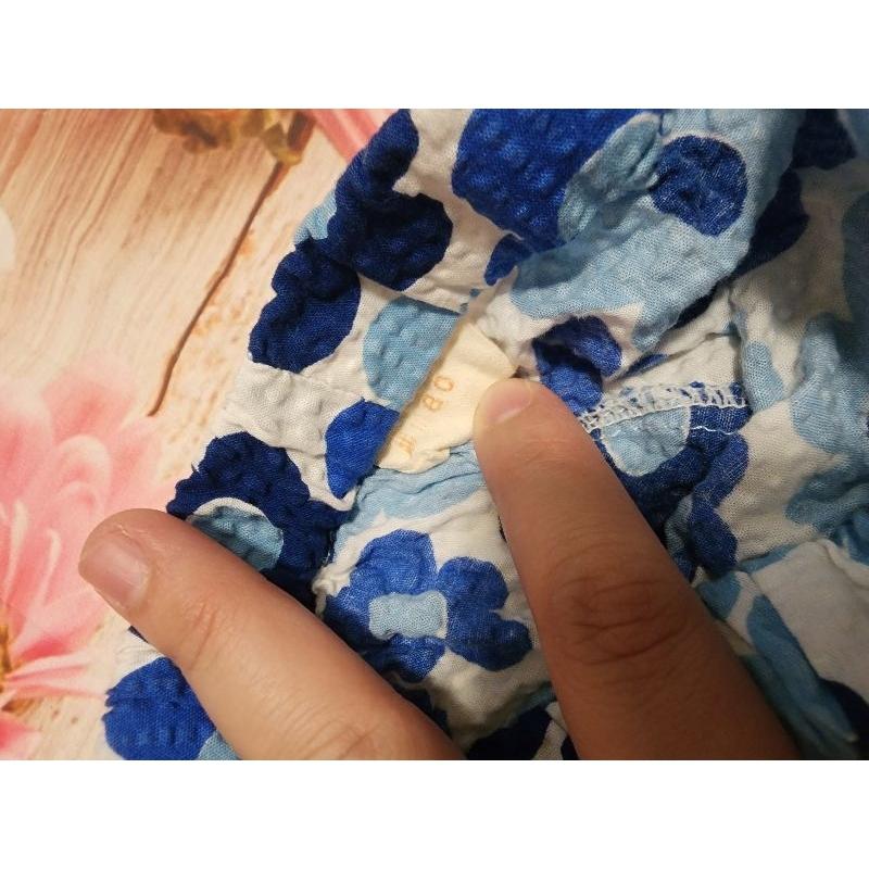 日本 泡泡布 手作褲 藍色小花 百搭 可愛-細節圖2