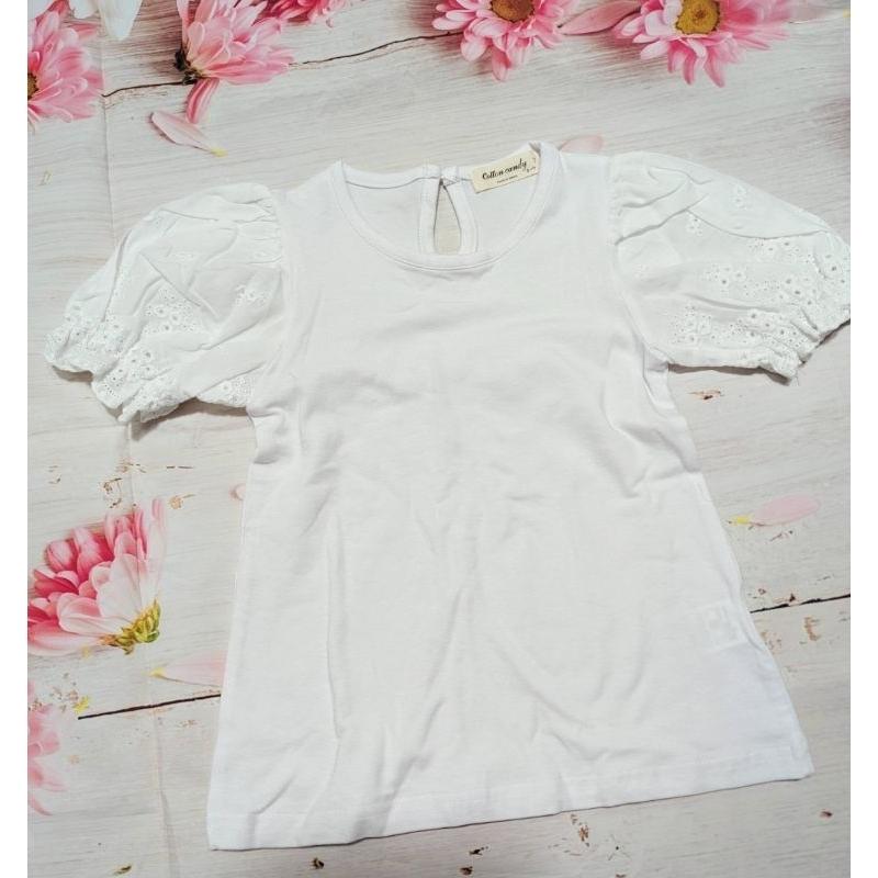 全新！正韓 🇰🇷韓國 童裝 造型上衣 7 90～100 內搭衣 澎袖  刺繡花（A)-細節圖2