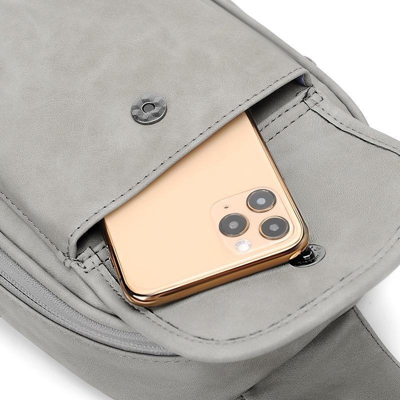 男士新款胸包潮流質感時尚小背包百搭軟皮單肩斜挎包防水-細節圖5