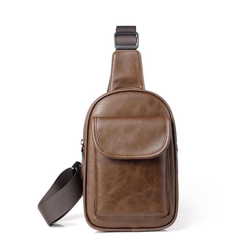 男士新款胸包潮流質感時尚小背包百搭軟皮單肩斜挎包防水-細節圖8