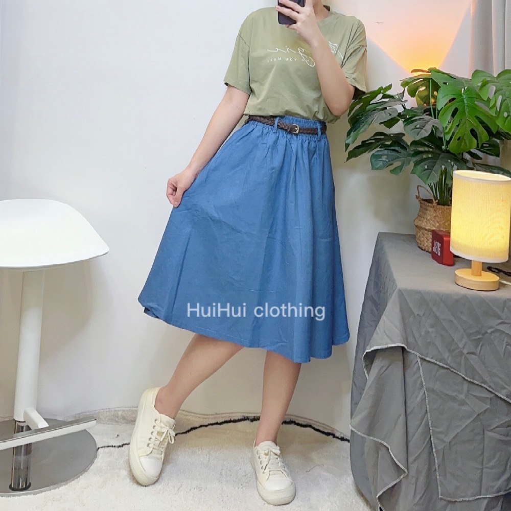 （現貨）日系百搭高腰顯瘦牛仔A字半身裙（附腰帶 ）-細節圖2