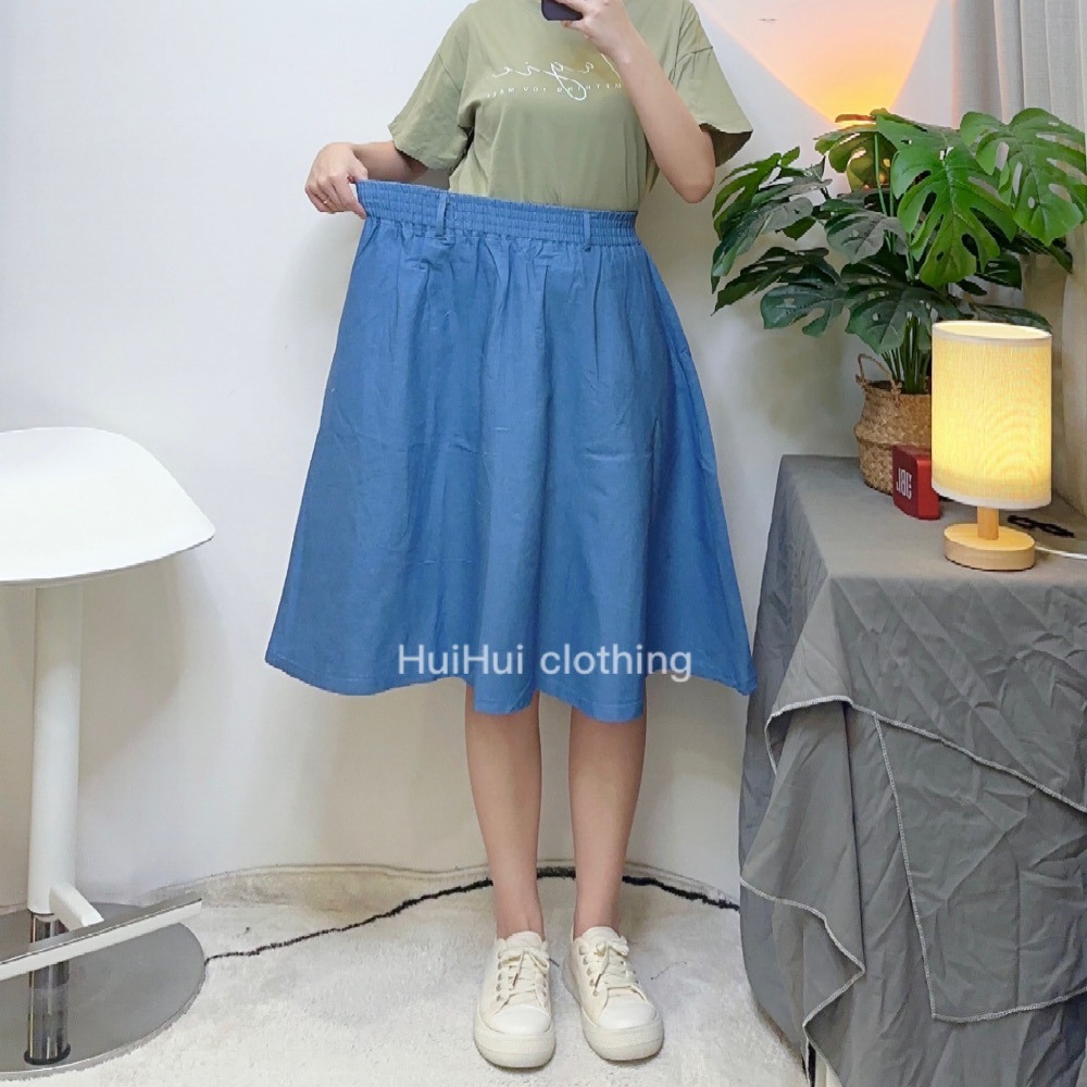 （現貨）日系百搭高腰顯瘦牛仔A字半身裙（附腰帶 ）-細節圖3