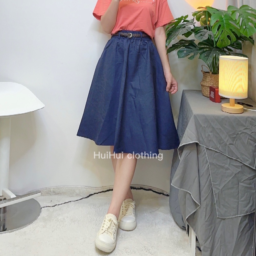 （現貨）日系百搭高腰顯瘦牛仔A字半身裙（附腰帶 ）-細節圖4